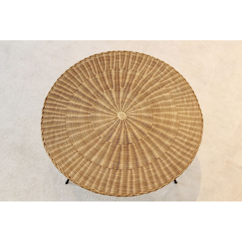 Dutch steel and wicker coffe table, 1960s