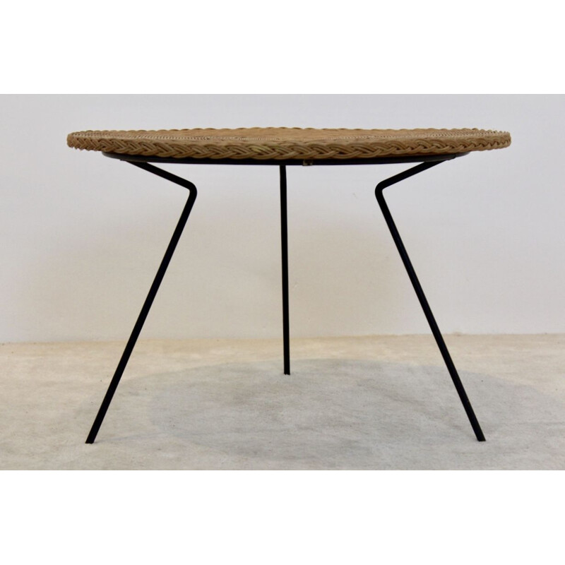 Dutch steel and wicker coffe table, 1960s