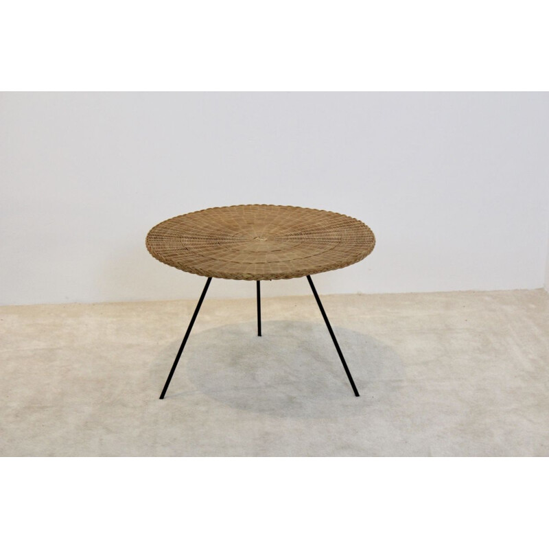 Dutch steel and wicker coffe table, 1960s