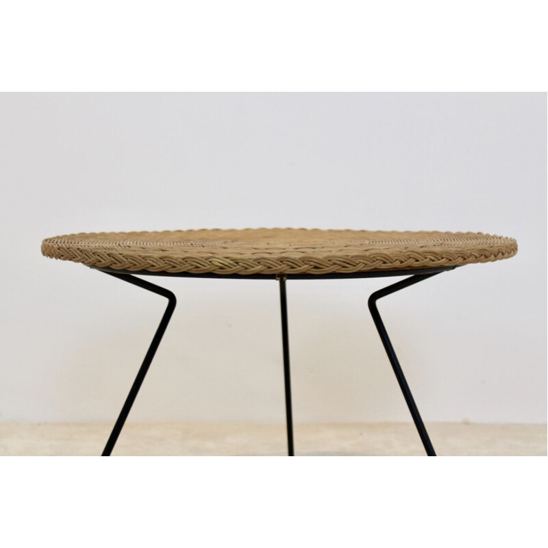 Dutch steel and wicker coffe table, 1960s