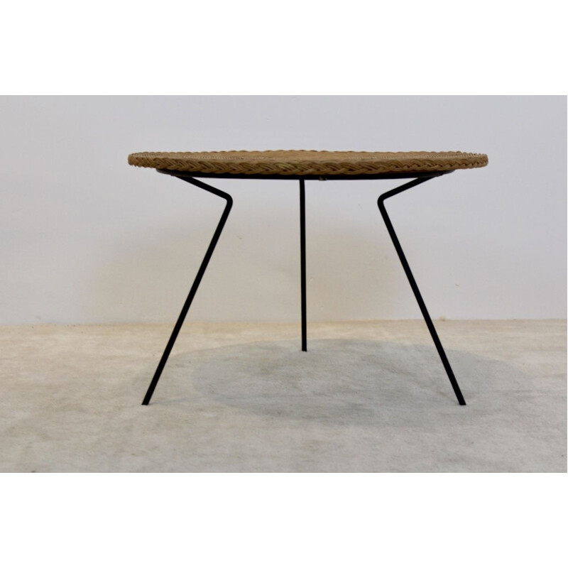 Dutch steel and wicker coffe table, 1960s