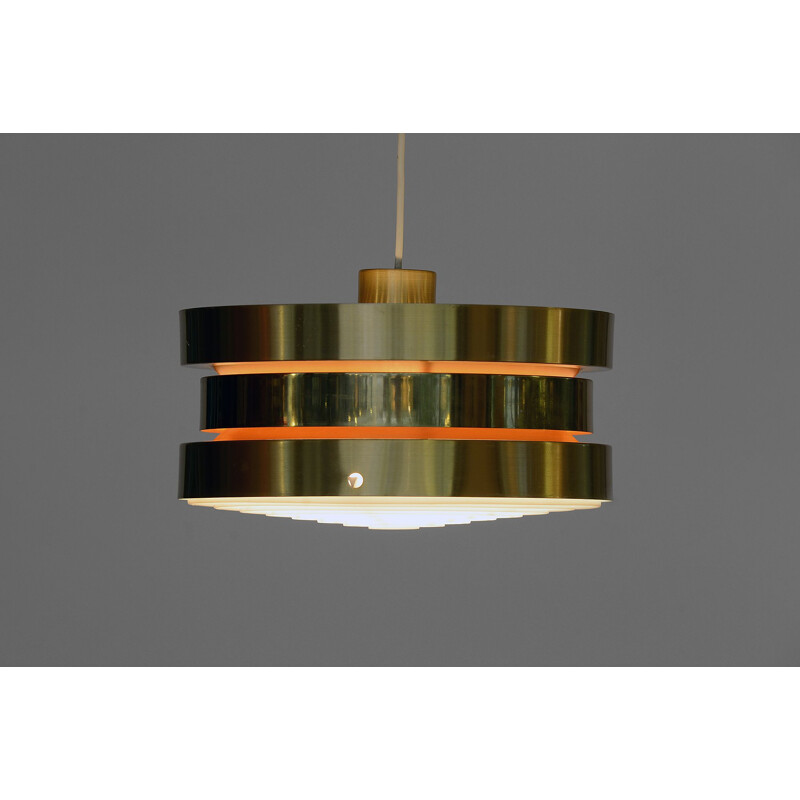 Golden vintage pendant light in aluminium by Carl Thore for Granhaga Metall, Sweden, 1970