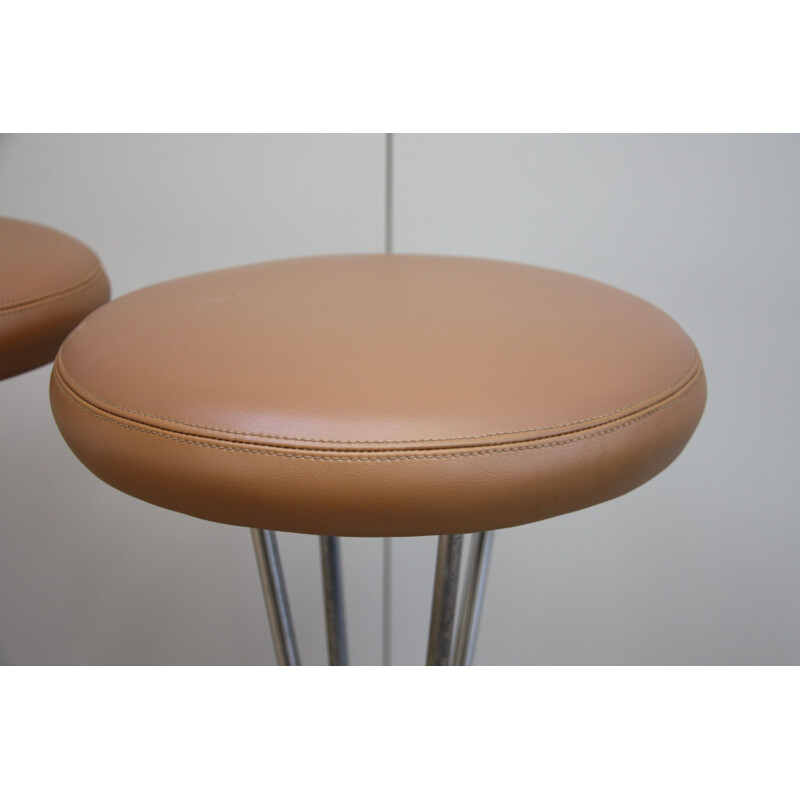 Vintage set of 2 barstool in cognac leather by Piet Hein for Fritz Hansen - Denmark - 1960’s