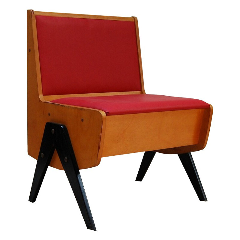 Chaise vintage en skaï rouge - 1930