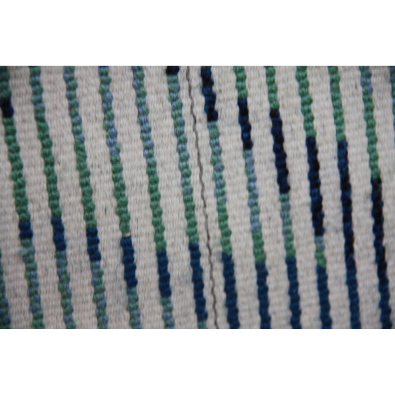 VINTAGE Handmade rya carpet in blue and green tones, Sweden 1960s