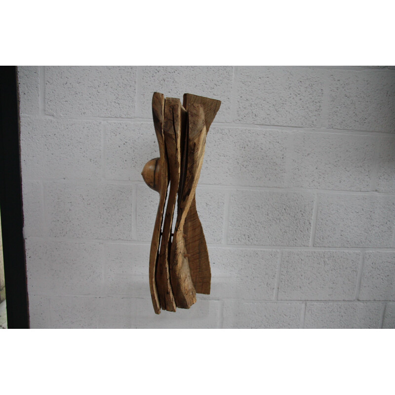 Vintage Sculpture in walnut with bark "Amazon" by Claudio Di Placido  France 1990s