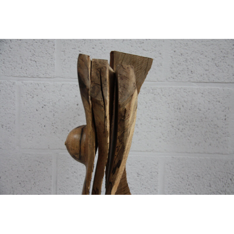 Vintage Sculpture in walnut with bark "Amazon" by Claudio Di Placido  France 1990s