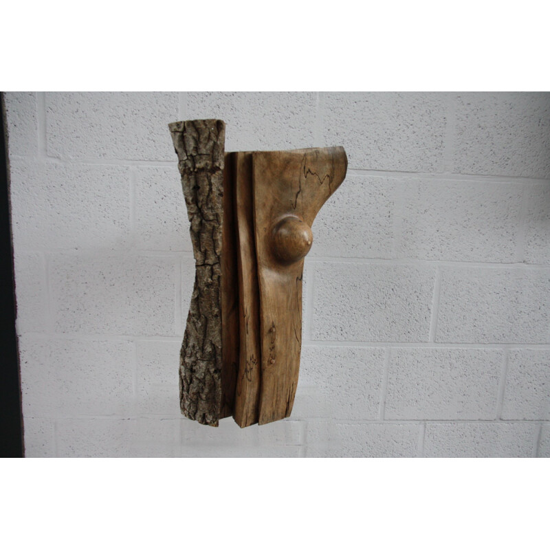 Vintage Sculpture in walnut with bark "Amazon" by Claudio Di Placido  France 1990s