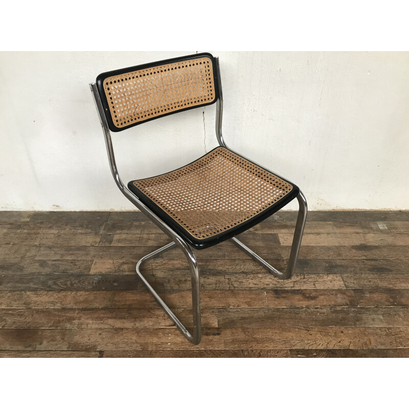 Chaise vintage noire et chrome 1970 