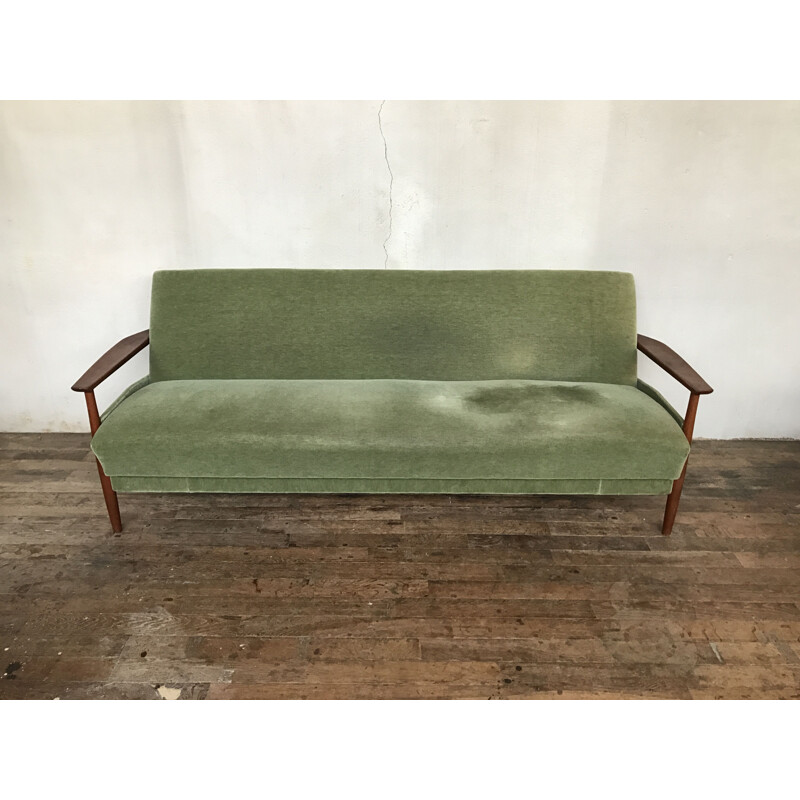 Vintage Scandinavian green vintage sofa in teak 1960