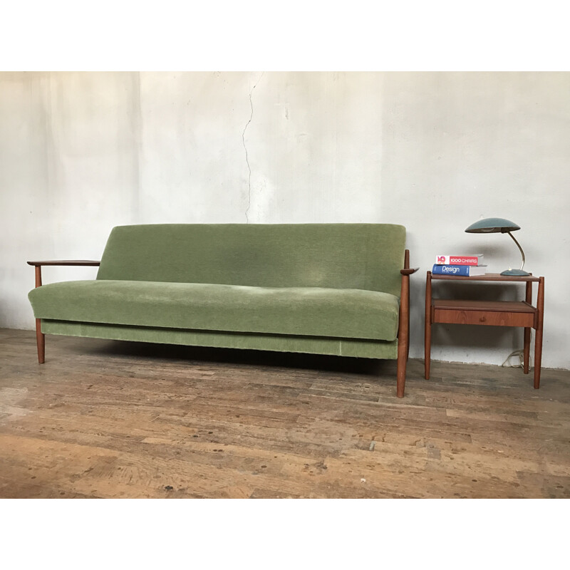 Vintage Scandinavian green vintage sofa in teak 1960