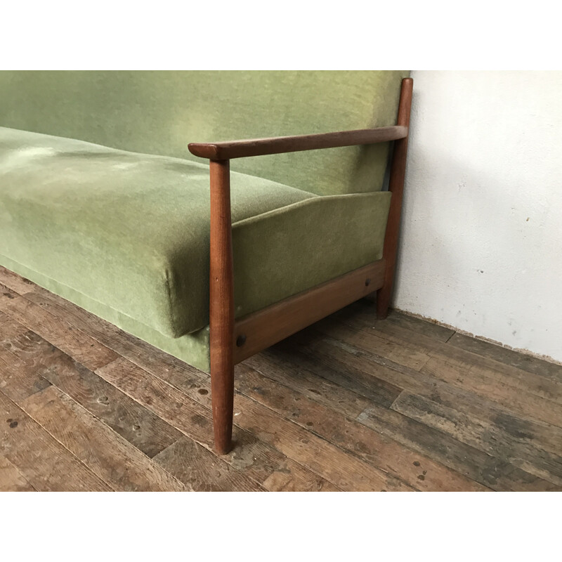 Vintage Scandinavian green vintage sofa in teak 1960