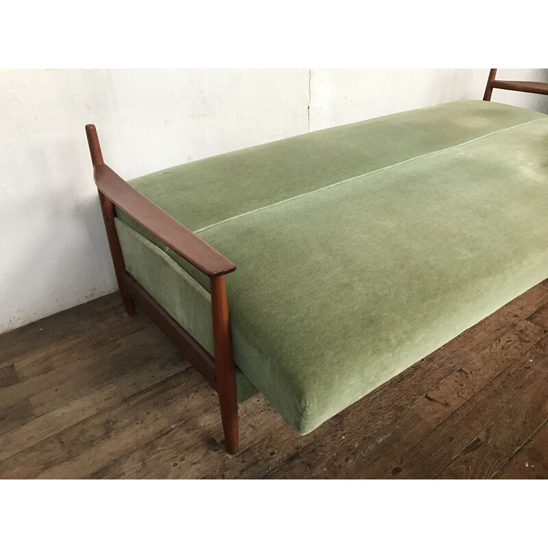 Vintage Scandinavian green vintage sofa in teak 1960