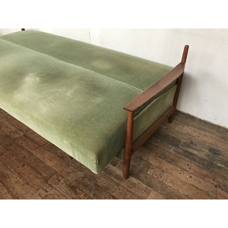 Vintage Scandinavian green vintage sofa in teak 1960