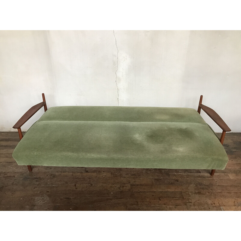 Vintage Scandinavian green vintage sofa in teak 1960