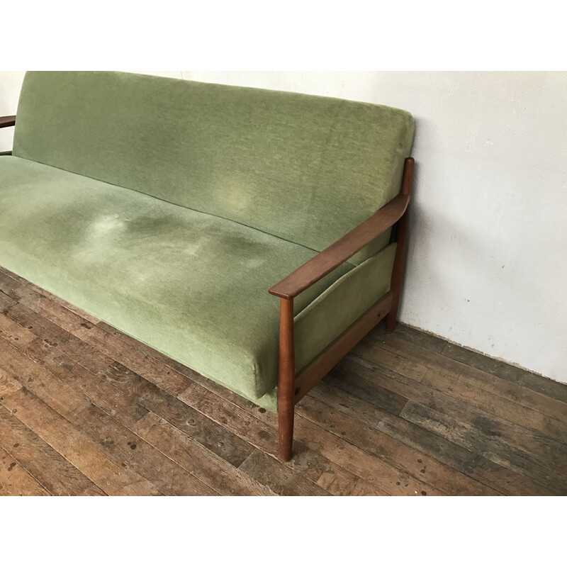 Canapé vintage vert scandinave en teck 1960