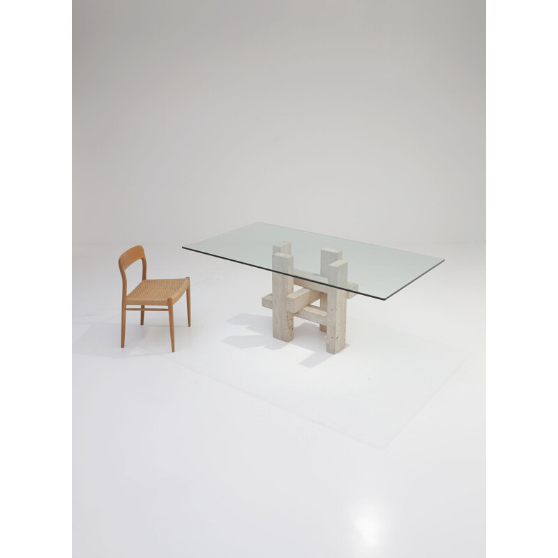 Vintage Travertine dining table by Willy Ballez