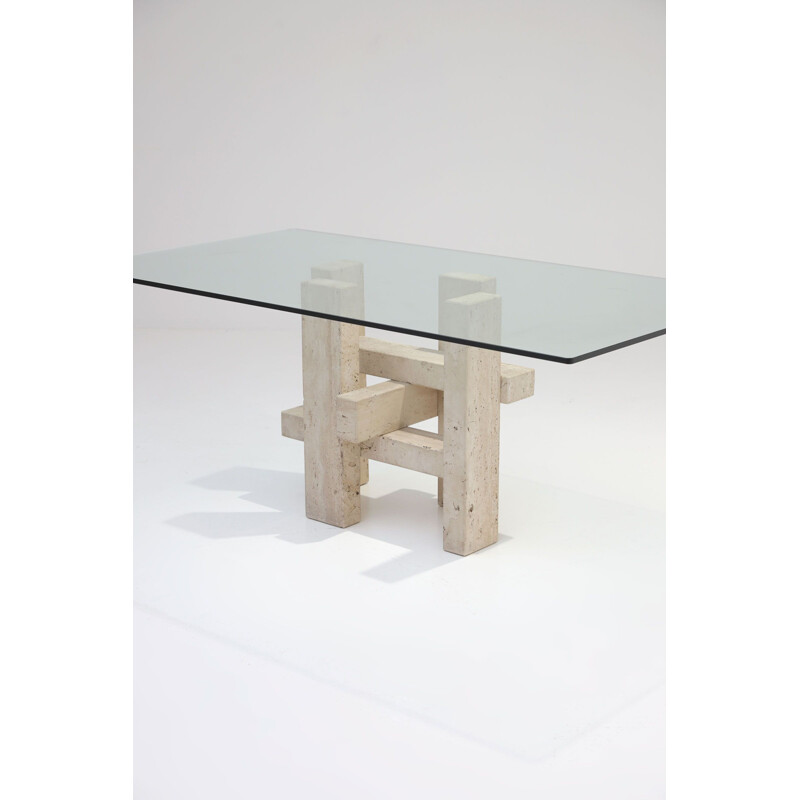 Vintage Travertine dining table by Willy Ballez