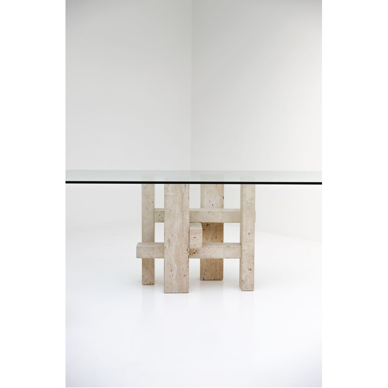 Vintage Travertine dining table by Willy Ballez