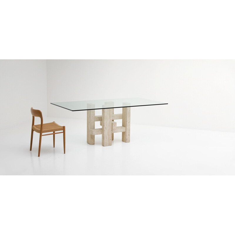 Vintage Travertine dining table by Willy Ballez