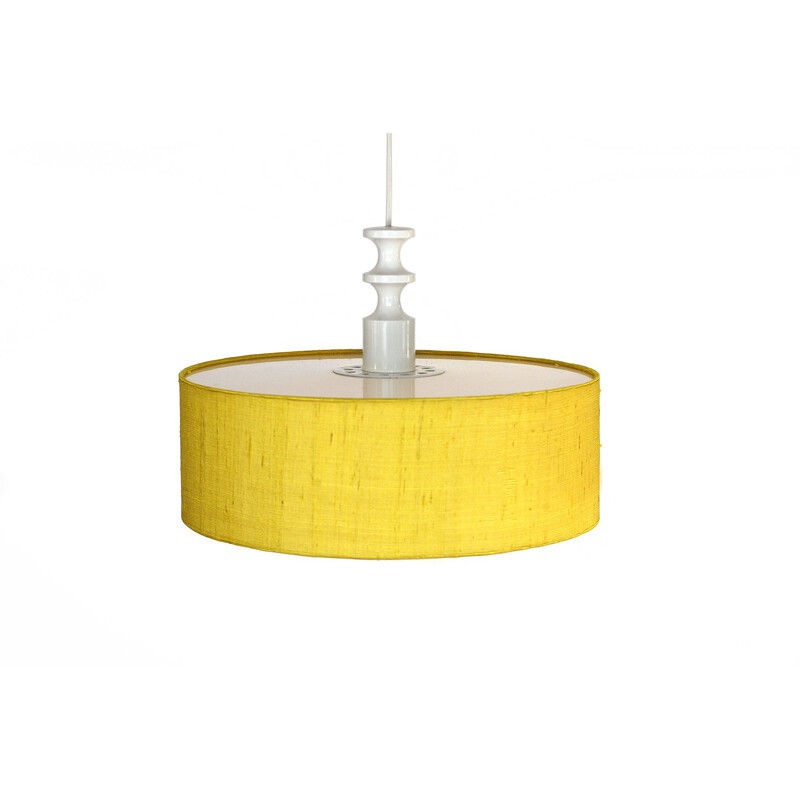 Vintage Pendant light with original silk shade by Uno and Östen Kristiansson for Luxus. Sweden 1970s