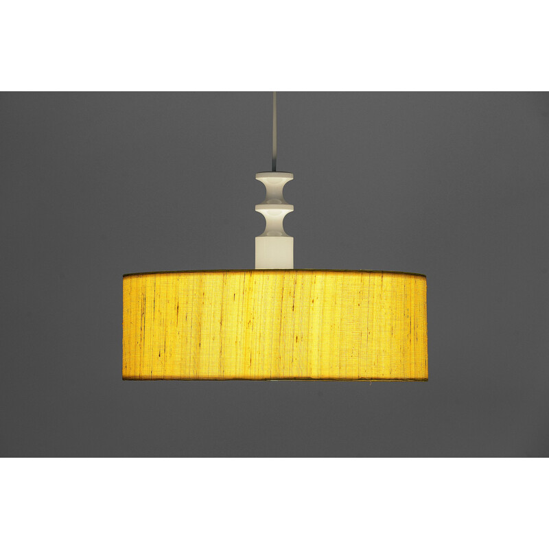 Vintage Pendant light with original silk shade by Uno and Östen Kristiansson for Luxus. Sweden 1970s