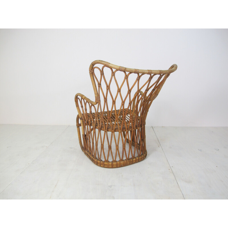 Vintage Scandinavian Bamboo & Wicker Lounge Chair by Tove and Edvard Kindt-Larsen