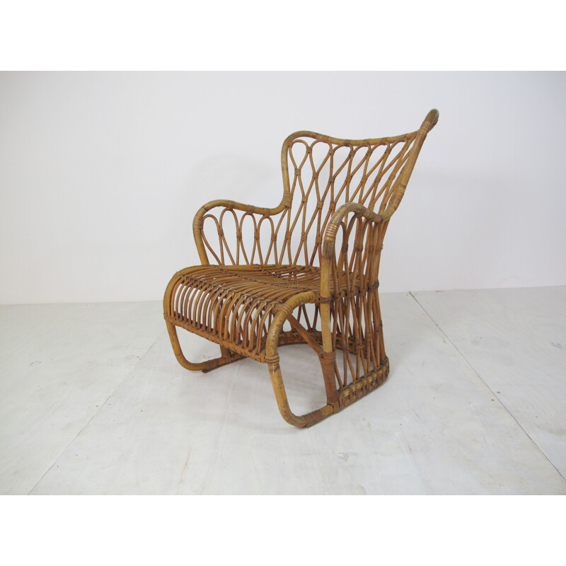 Vintage Scandinavian Bamboo & Wicker Lounge Chair by Tove and Edvard Kindt-Larsen