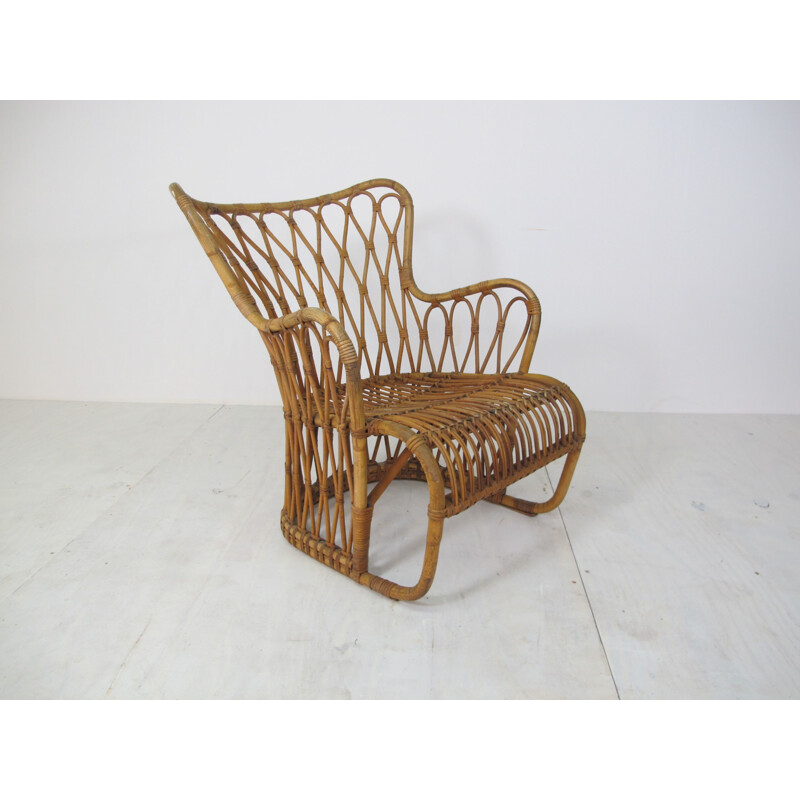 Vintage Scandinavian Bamboo & Wicker Lounge Chair by Tove and Edvard Kindt-Larsen