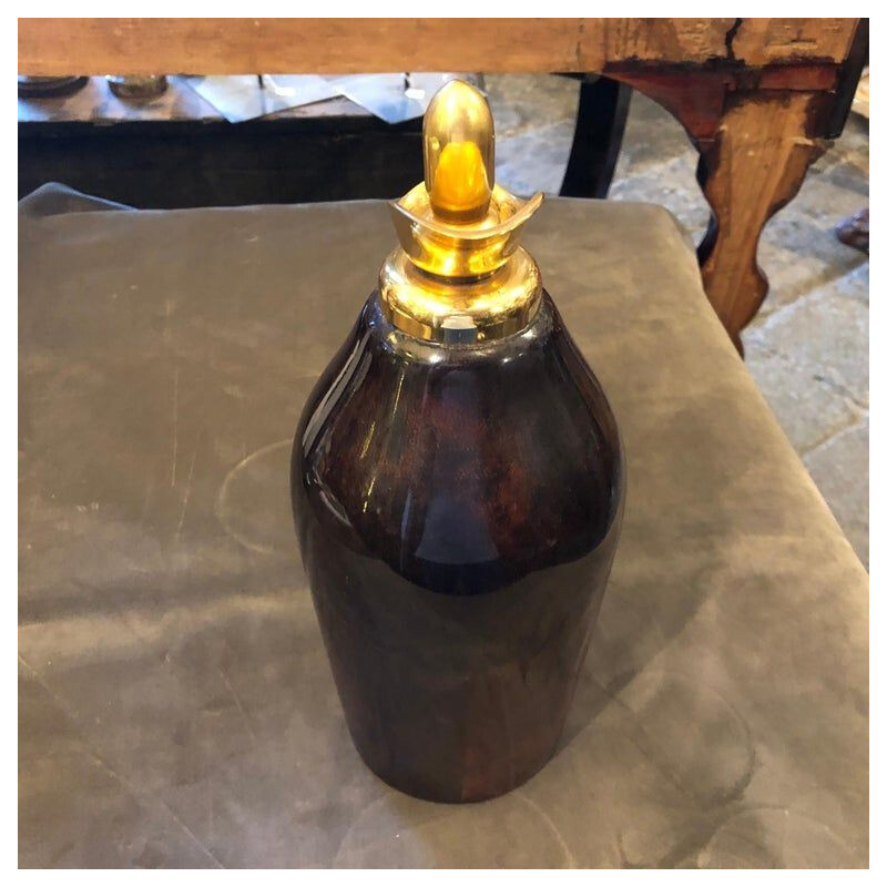 Vintage Brown Goatskin and Brass Thermos Carafe, 1960