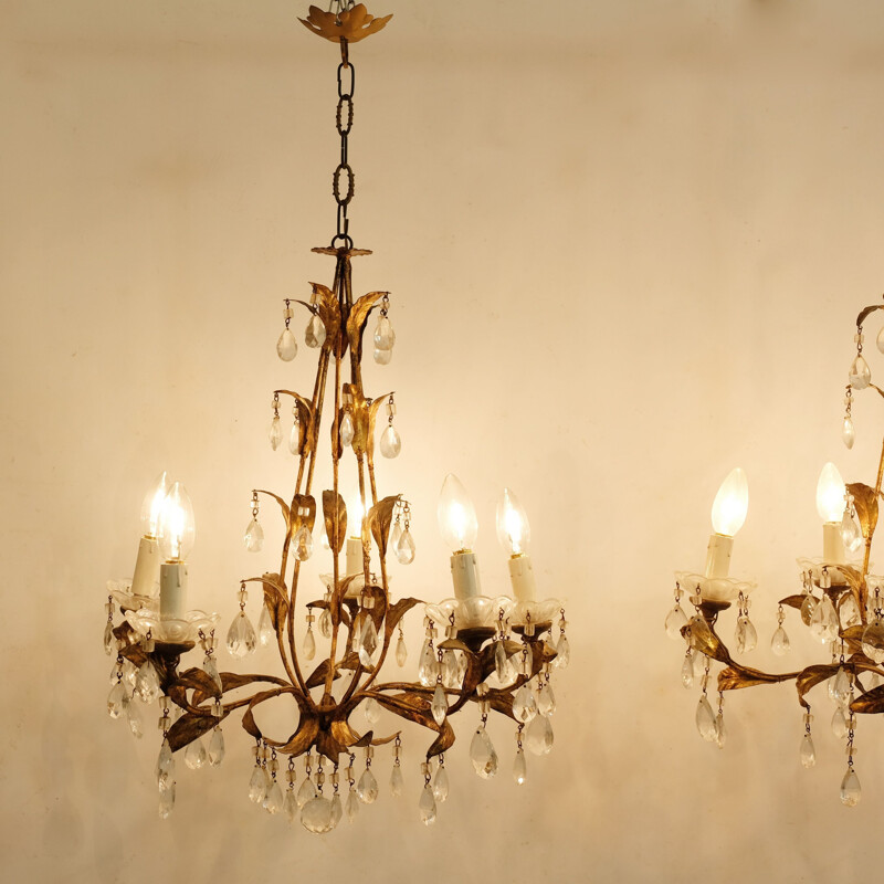 Vintage Italian chandelier 5 arms of light 1930