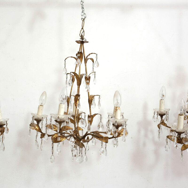 Vintage Italian chandelier 5 arms of light 1930