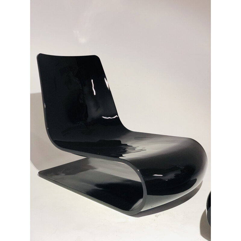 Vintage chair wave and Ottoman by Christophe Pillet 1970