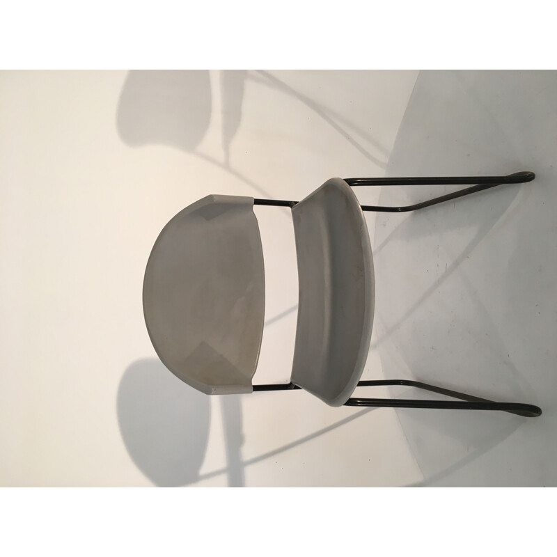Suite de 6 chaises vintage grises palstique et métal 1970