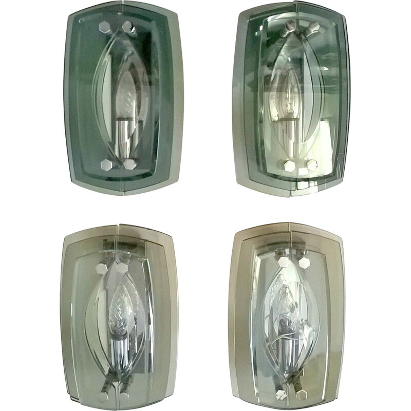 Set of 4 vintage glass wall lights from Veca, 1960s