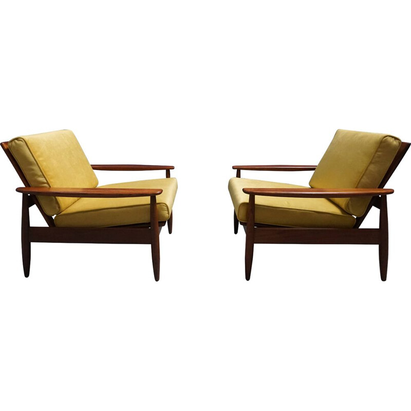 Vintage goldenrod velvet armchair, 1960s