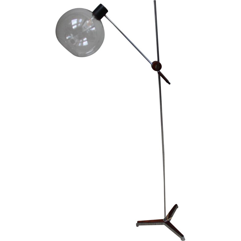 Vintage floor lamp in glass and details in rosewood, Netherlands, 1960s