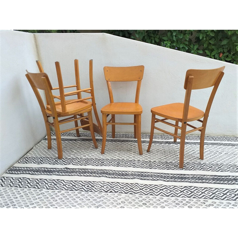 Set of 4 vintage chairs bistro 1950