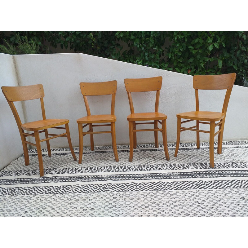 Lot de 4 chaises bistrot vintage 1950