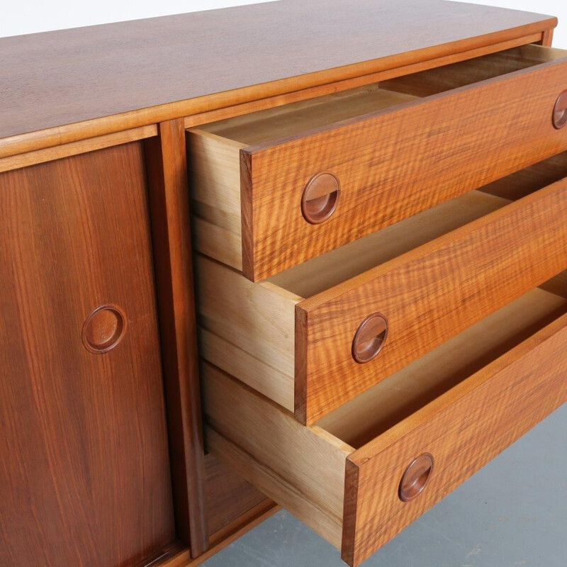 Vintage walnut wooden sideboard designed by William Watting, manufactured by Fristho Netherlands 1950