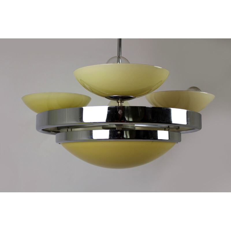 Vintage Bauhaus style chrome chandelier from Sandrik, 1940