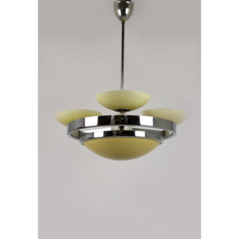 Vintage Bauhaus style chrome chandelier from Sandrik, 1940
