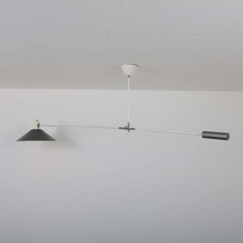 Vintage counter balance hanging lamp  designed by J.J.M. Hoogervorst, manufactured by Anvia 1950