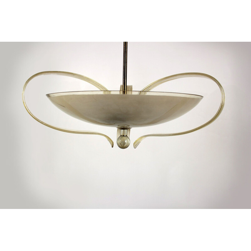 Vintage Art Deco brass & curved glass chandelier from ESC, 1940