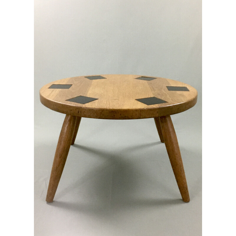 Vintage coffee table oak and ceramic 1950