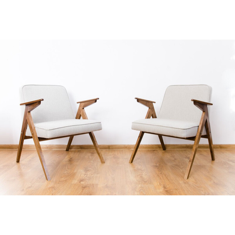 Pair of vintage 300-177 "Bunny" beige armchairs 1970