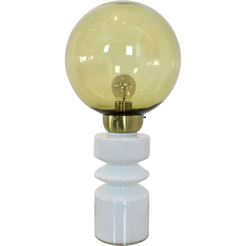 Vintage glazen en koperen tafellamp, 1960