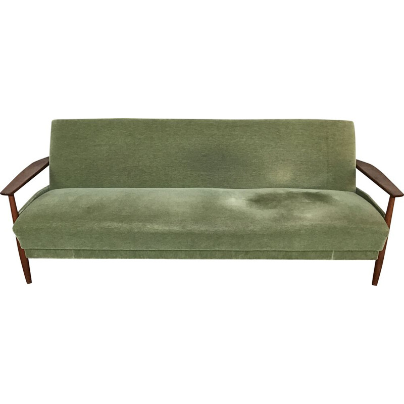 Canapé vintage vert scandinave en teck 1960