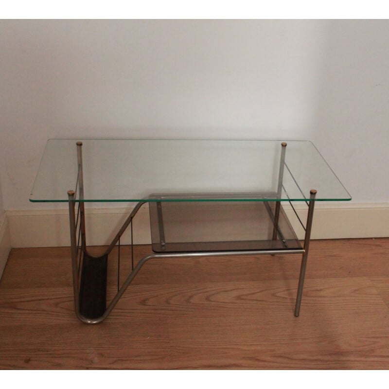 Table basse vintage en métal et verre, 1960