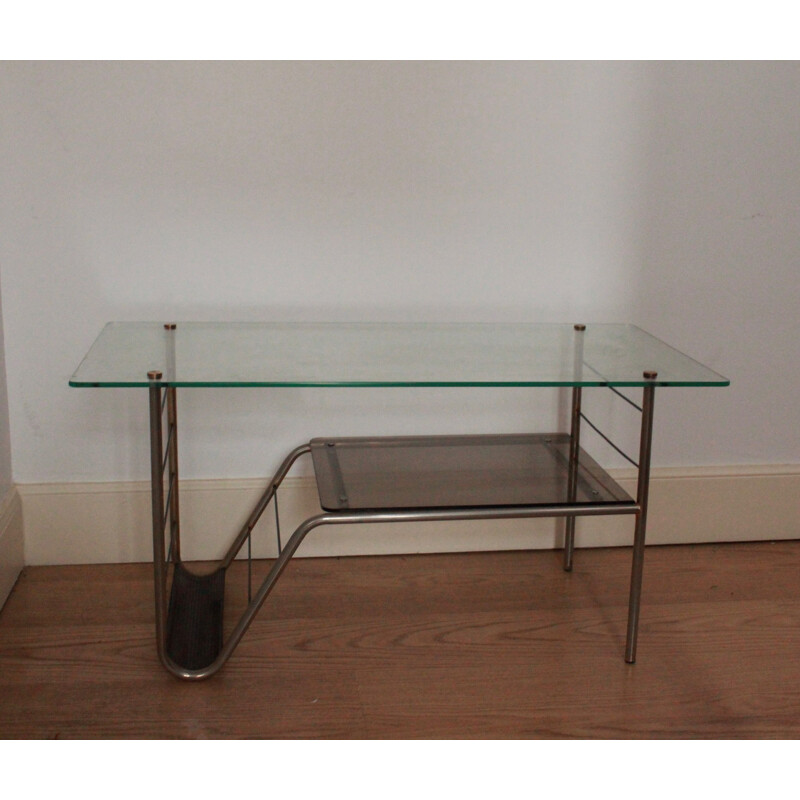 Vintage metal and glass coffee table, 1960